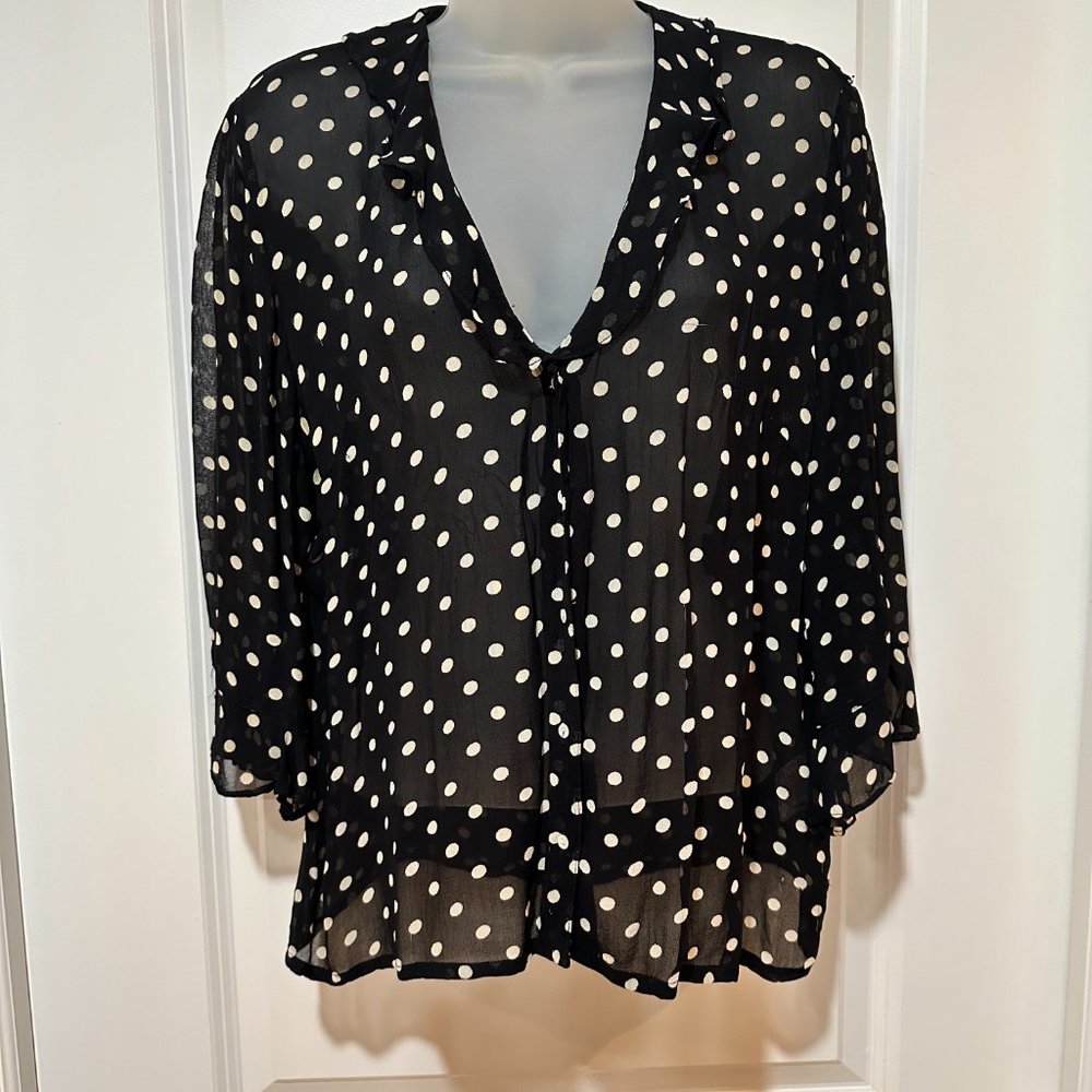 Retro Hennes Collection Sheer Black Polka Dot Blouse, Size 12